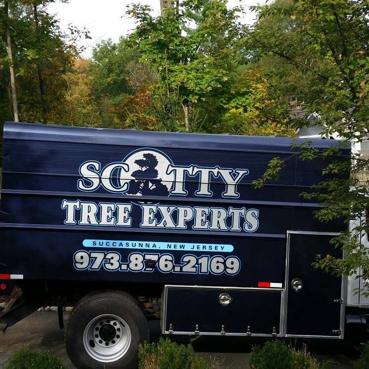 Scotty Tree Experts branded company truck showing navy blue and sky blue company colors